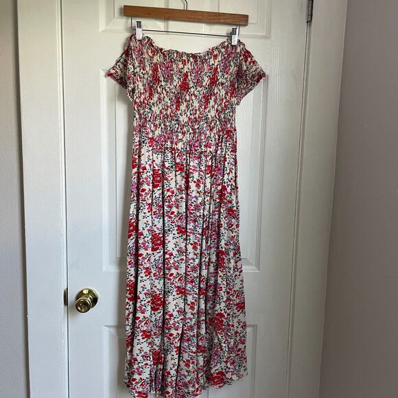 Lulus View From The Meadow Cream Floral Print Off The Shoulder Dress Size L - Picture 3 of 8